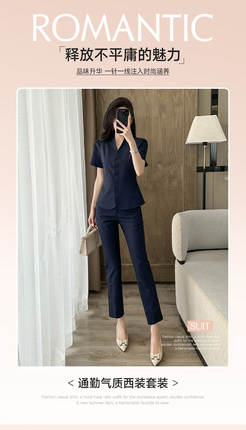 Short-Sleeved Suit Women's Summer Thin Business Attire Jewelry Store Gold Store Sales Workwear Hotel Front Desk Workwear