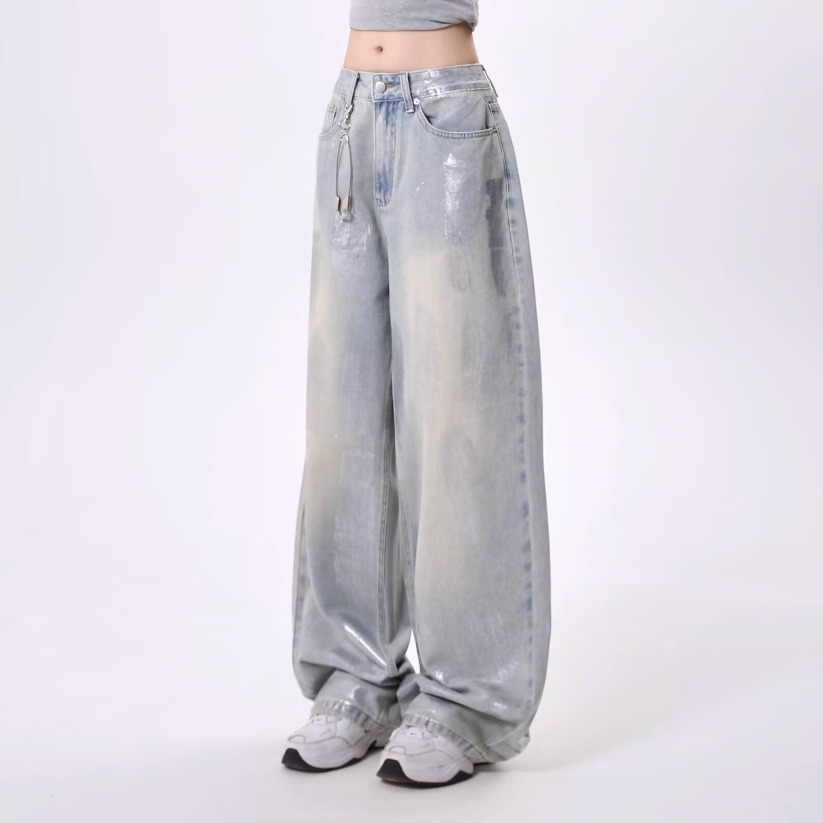 American Retro Simple Wide-Leg Jeans for Women, Autumn New Slim High-Waisted Loose Vintage Straight Pants