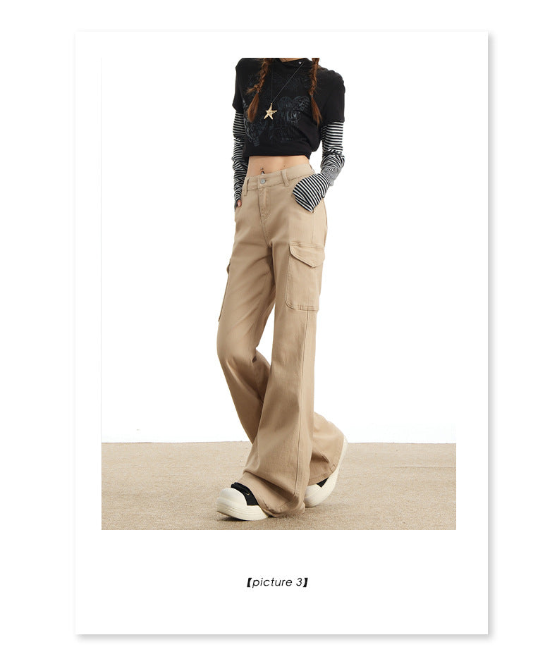 Eye-Catching Autumn and Winter Black Workwear Mid-Waist Elastic European and American Slightly Flared Wide-Leg Floor-Length Casual Jeans for Women