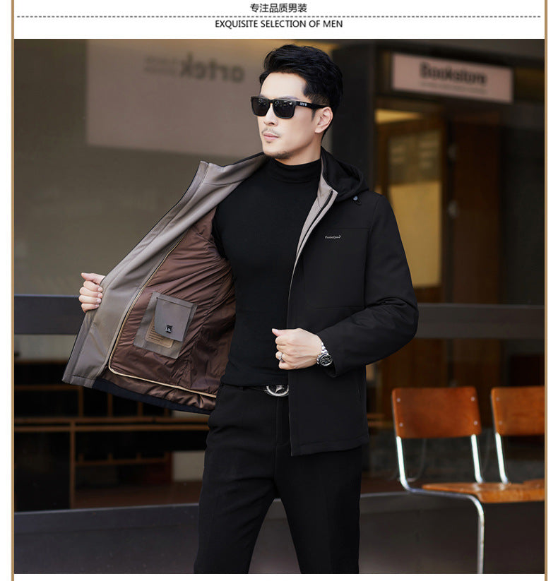 2024 Autumn and Winter Men's Thickened Warm Jacket for Middle-aged and Elderly Dads with Lapel Casual Detachable Liner Cotton-padded Jacket
