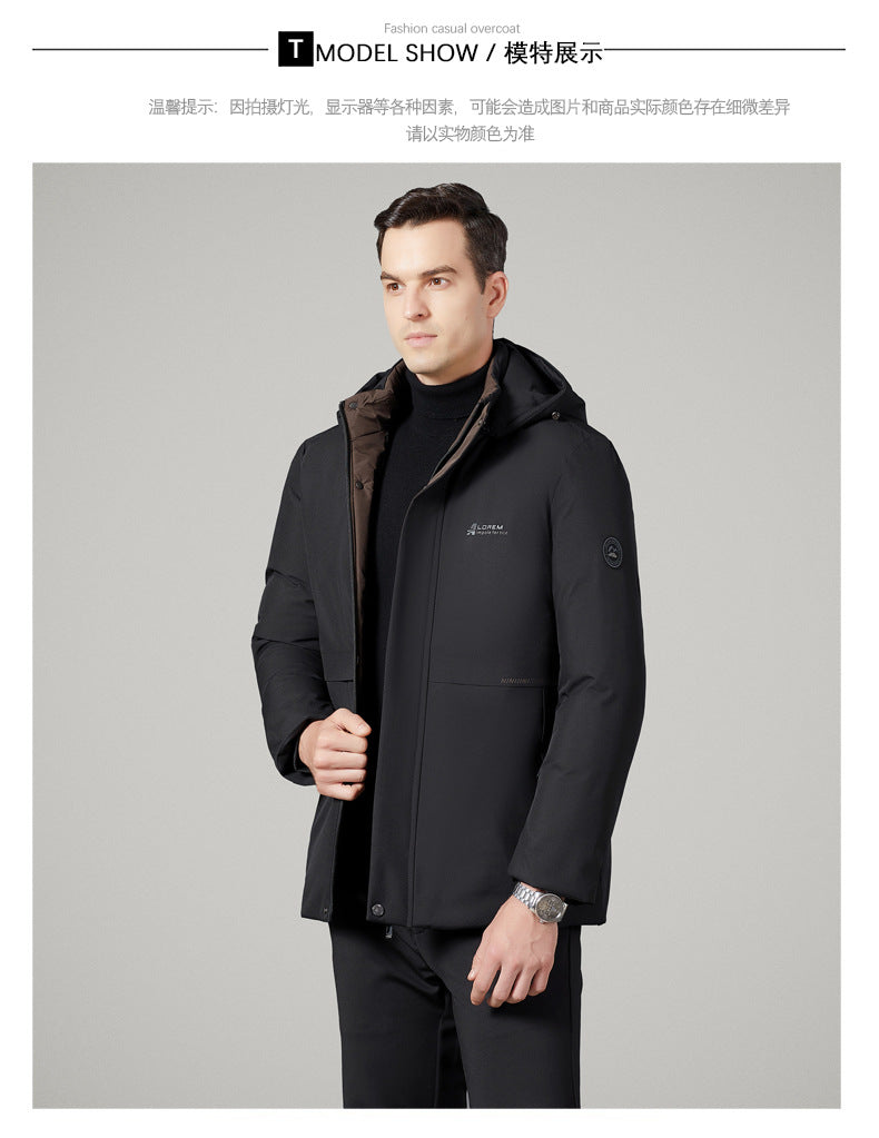 Authentic Men's Cotton Coat for Autumn and Winter, New Trendy Business Casual Loose Hooded Cotton Jacket, Thickened and Warm