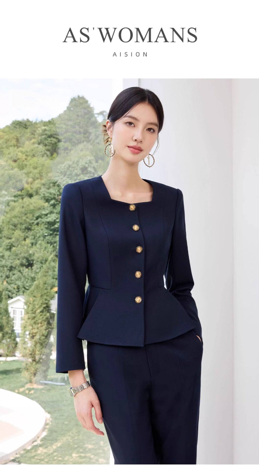 Aishangchen's High-End Navy Blue Suit Is Elegant and Versatile, Hotel Manager's Front Desk Formal Occasion Professional Wear