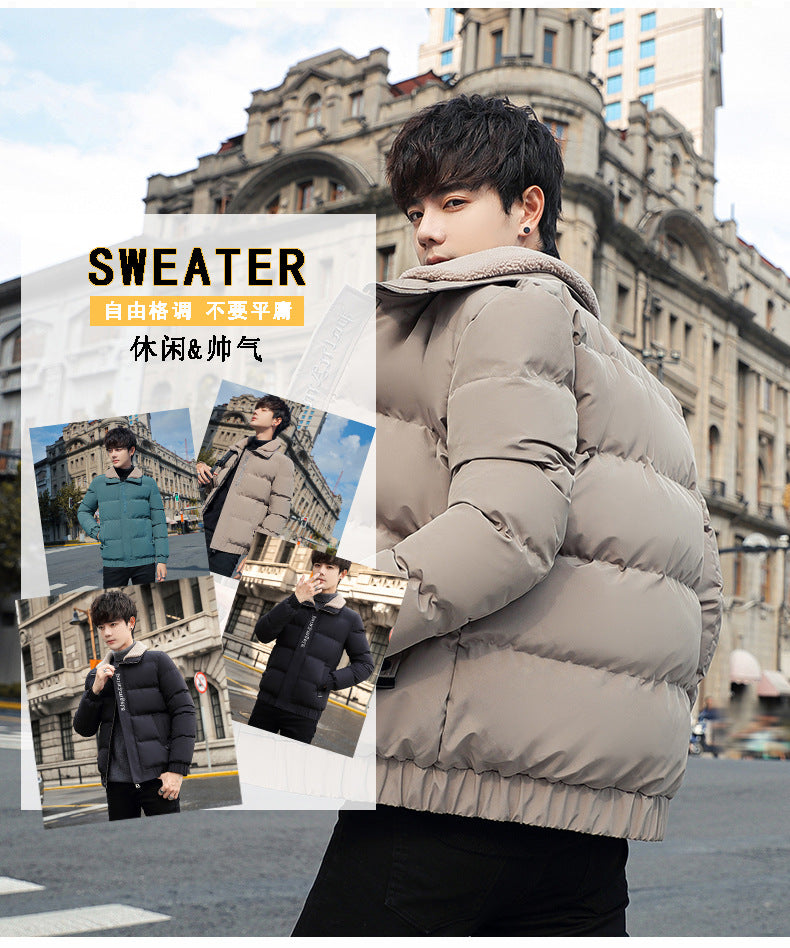 2025 Winter Cotton Jacket for Men, Fashionable and Popular Stand-Up Collar Windproof Cotton Coat, Trendy Korean Style Handsome Short Jacket for Students