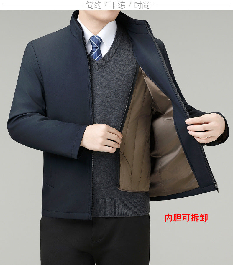 Casual Cotton-Padded Jacket for Small Men, Winter New Style, Dad's Stand-Up Collar Thickeneded Cotton-Padded Jacket, Middle-Aged Removable Liner Jacket