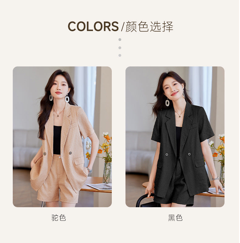 Black Short-Sleeved Suit Jacket for Women 2025 New Summer Thin Fashion Casual High-End Loose Shorts Suit