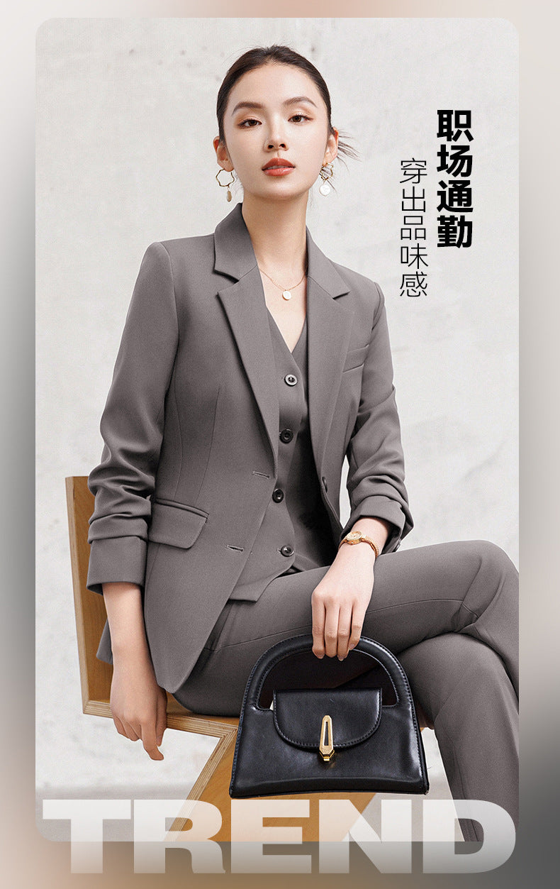 Cross-Border Red Hostess Suit Set for Women, Formal Attire for Broadcast Art Exams, Speech Competitions, Interviews, and News Anchor On-Camera Appearance