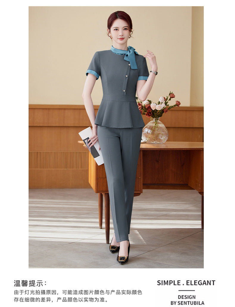 Short-Sleeved Stewardess Elegant Beauty Salon Oral Front Desk Work Clothes Professional Suit Female Hotel Reception Service Staff Uniform