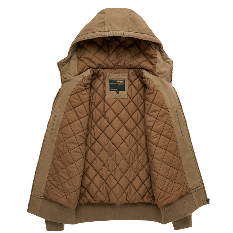 Cross-Border Popular Men's Cotton Jacket Autumn and Winter Thickened Warm Workwear Hooded Cotton Coat Ami Khaki Retro Men's Clothing