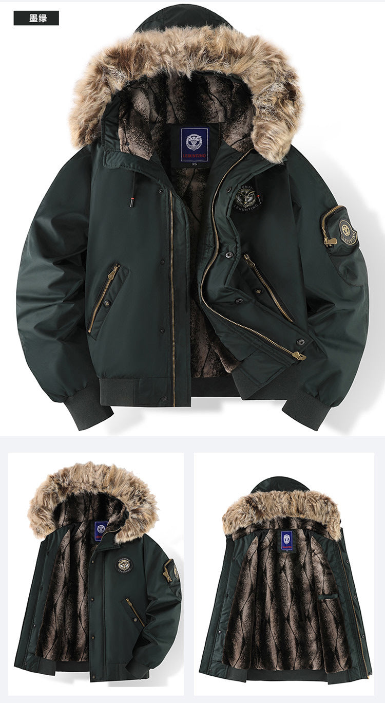 New Winter Fleece-Lined Thick Casual Men's Cotton Jacket, Warm Trendy Coat with Hood, Loose Fit, Plus Size Cotton Clothing