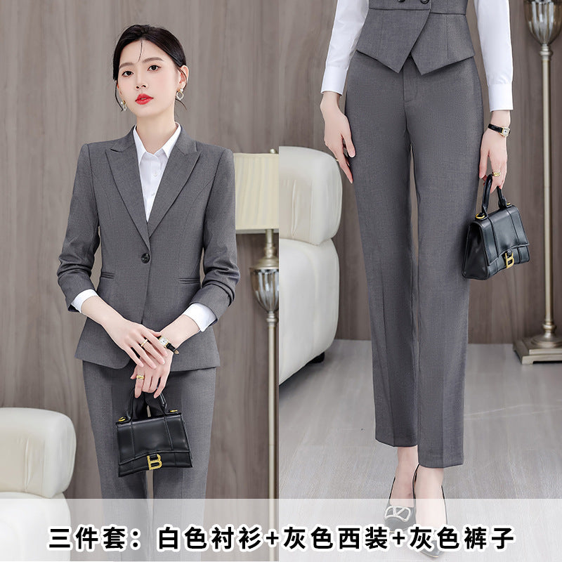 Gray Suit Women's Professional Suit Spring and Autumn Hotel Workwear Elegant Interview Formal Wear Plus Size Workwear