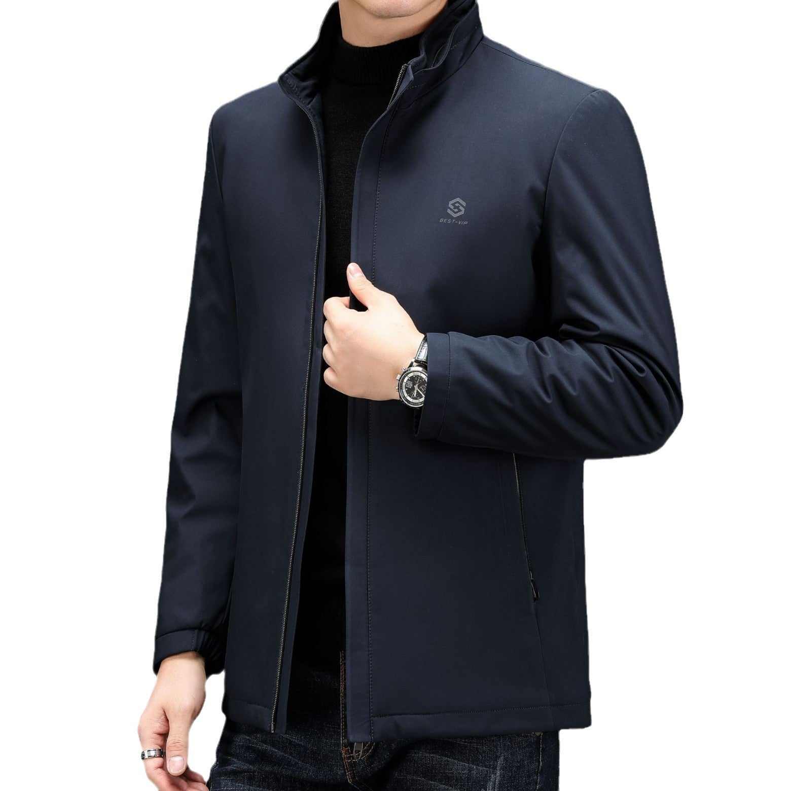 2024 Winter Hooded Business Cotton-padded Coat Men's Cotton-padded Coat New Thickened Warm Trendy Brand Casual Silk Cotton-padded Coat Jacket