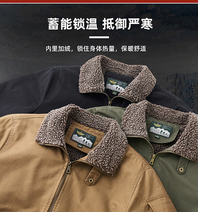 Winter Men's Lapel Pure Cotton American Casual Work Coat Lamb Fleece Coat Maillard Autumn and Winter Cotton Coat 8218