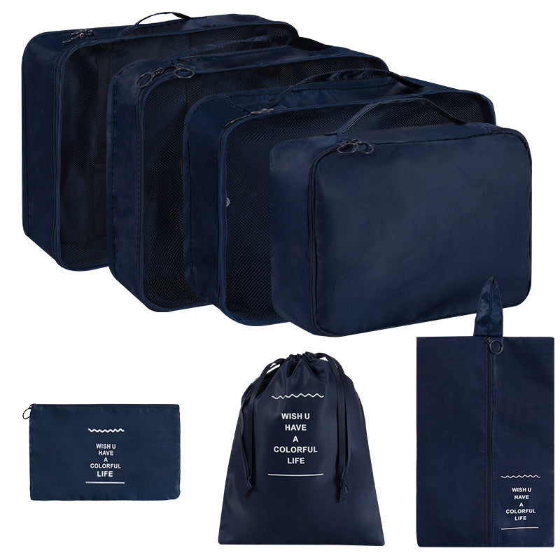 Cross-Border Travel 7-Piece Storage Bag, Clothing Storage Bag, Portable Large-Capacity Suitcase Classification Twill Cloth