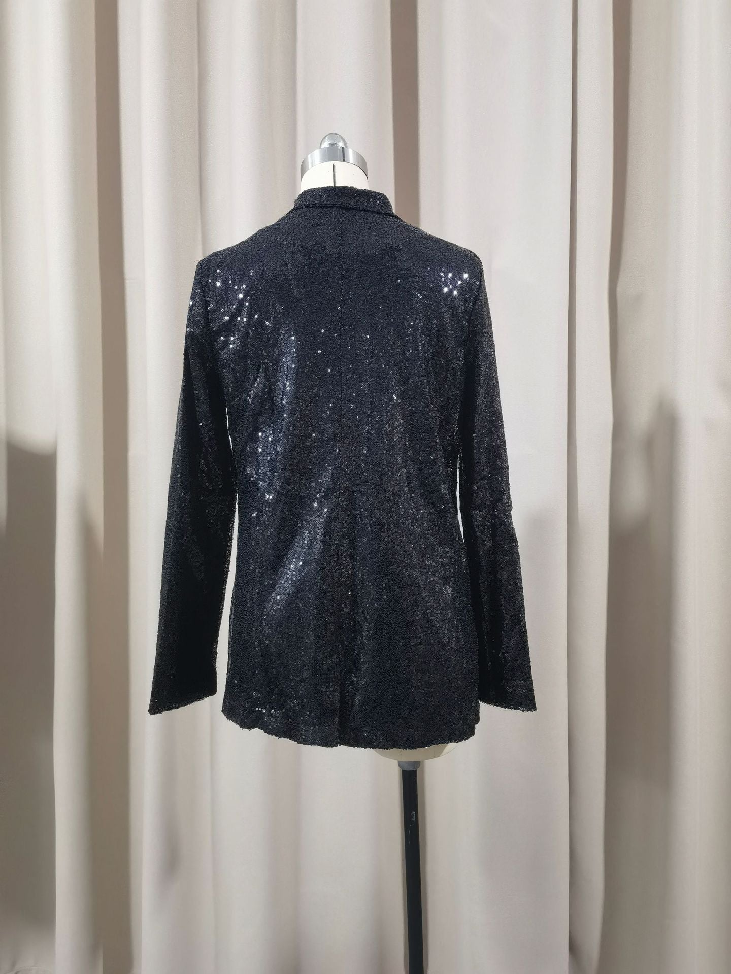 European and American Amazon Cross-border New Commuter Style Solid Color Cardigan Suit Collar Long Sleeve Casual Sequin Suit Jacket Women