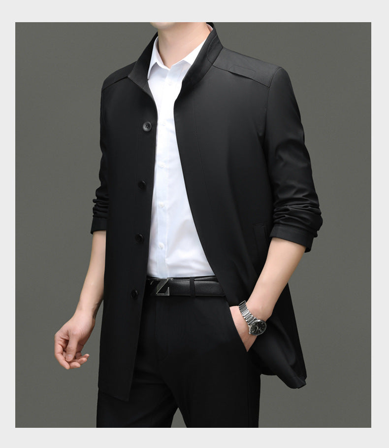 Is the brand of middle-aged and elderly men's windbreaker coat 2024 new winter stand collar long business dad cotton-padded jacket
