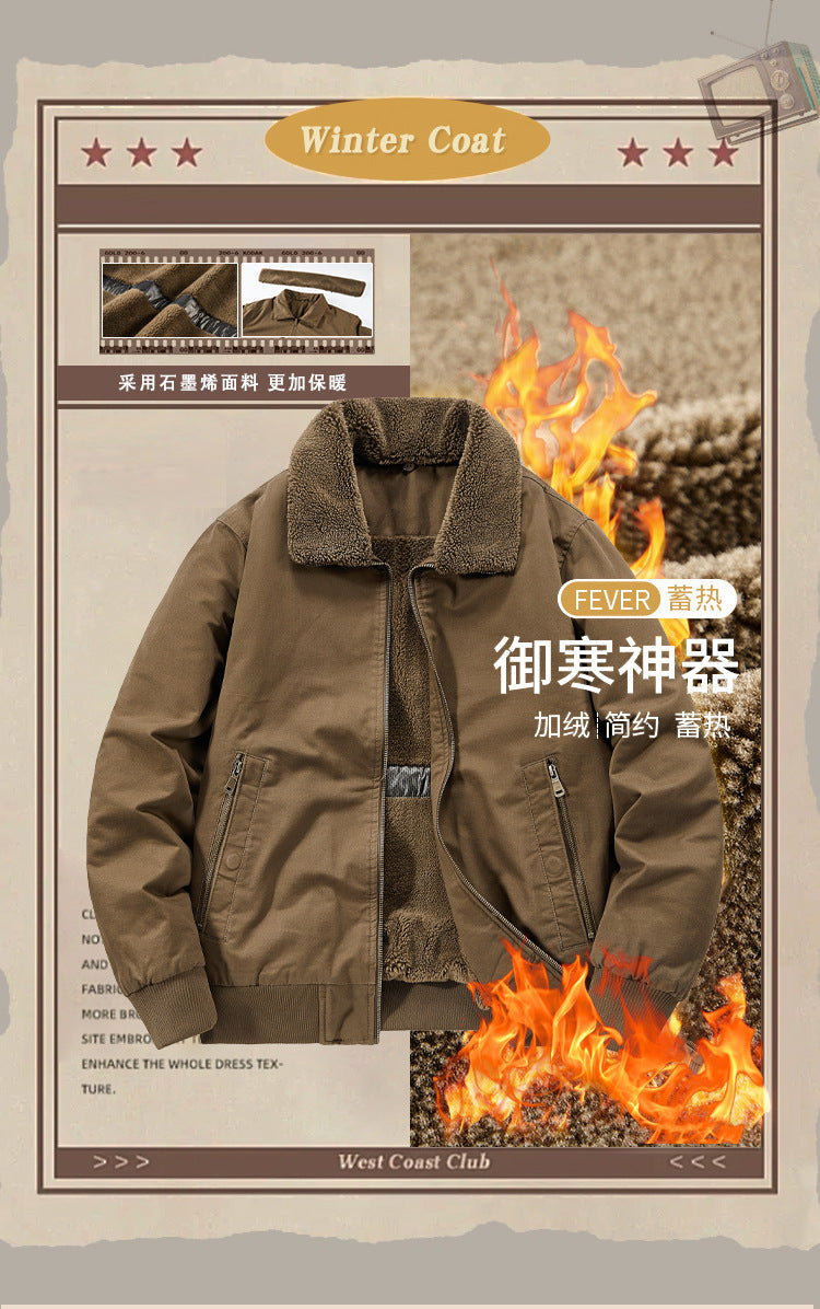 Pure Cotton Autumn and Winter Workwear Lamb Velvet Jacket Middle-Aged and Elderly Men's Jacket Flight Suit Winter Thickeneded Velvet Cotton Jacket
