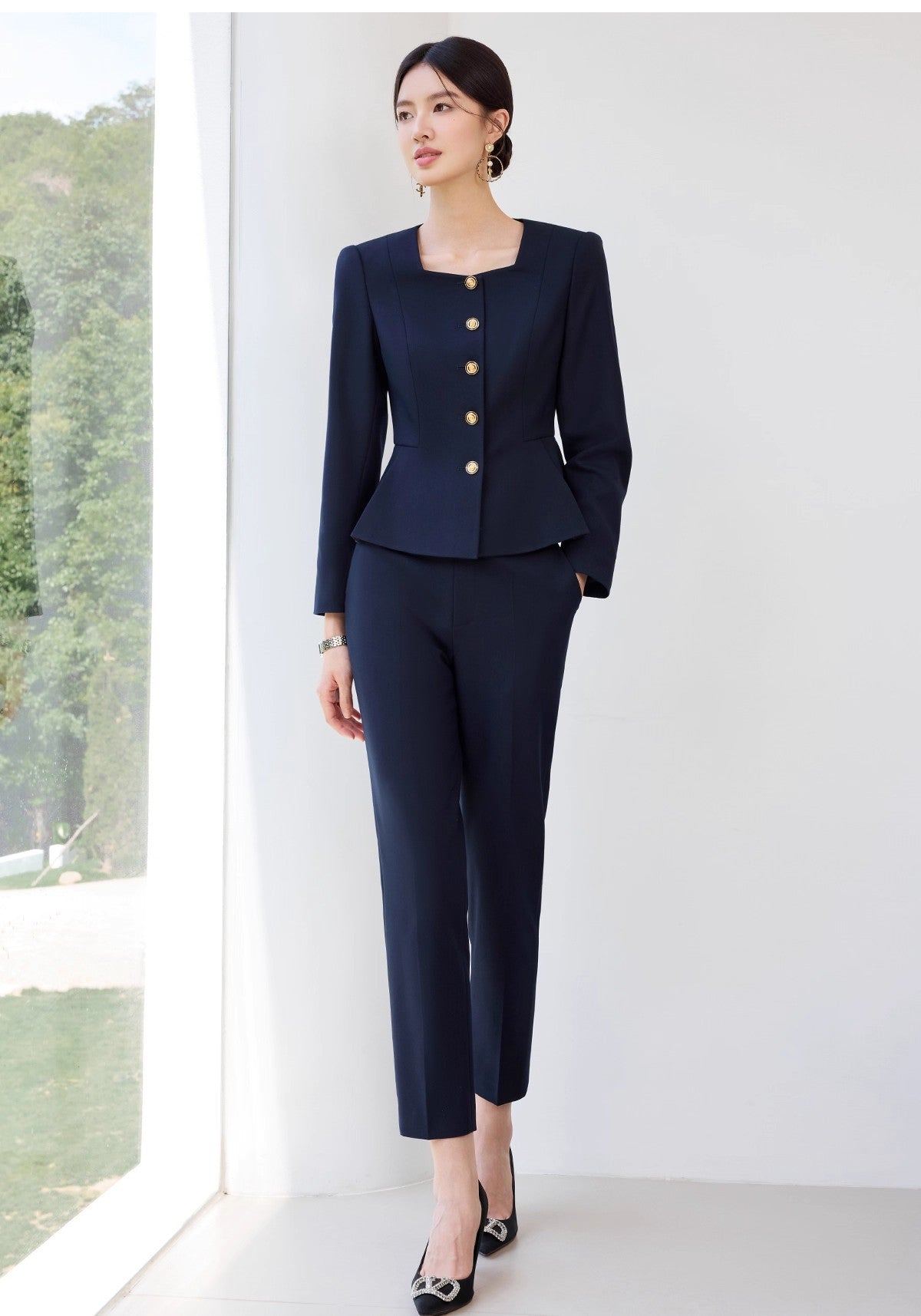 Aishangchen's High-End Navy Blue Suit Is Elegant and Versatile, Hotel Manager's Front Desk Formal Occasion Professional Wear