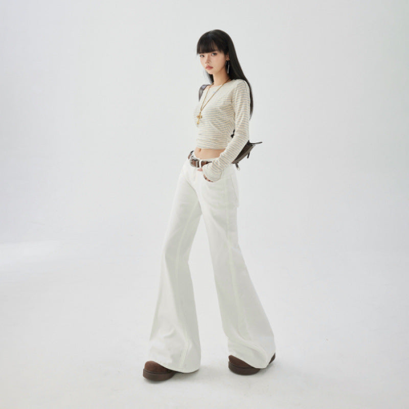 Yc&2-Color American Retro Low-Waist Sexy Flared Pants for Autumn and Winter Micro-Elastic Versatile Slimming Look Jeans for Women