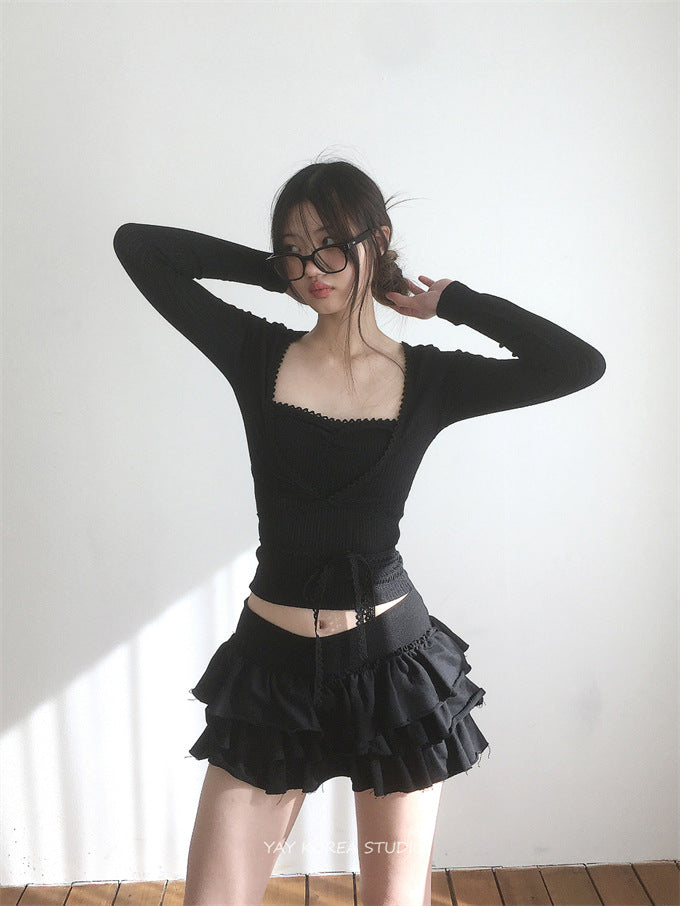 YAY South Korea Dongdaemun Purchasing American Ballet Style Lotus Ruffled Edge Tight Waist Tousled Cake Skirt
