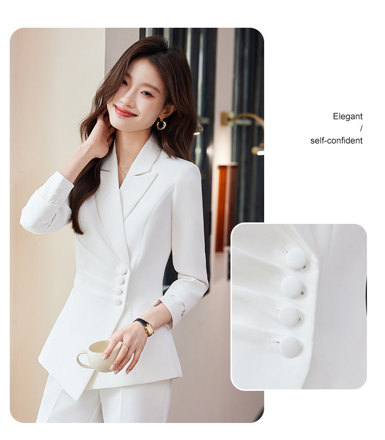 2025 Spring European and American Foreign Trade Green Slim Fit Small Suit Set Front Desk White Collar Workwear Wide-Leg Pants Suit Set