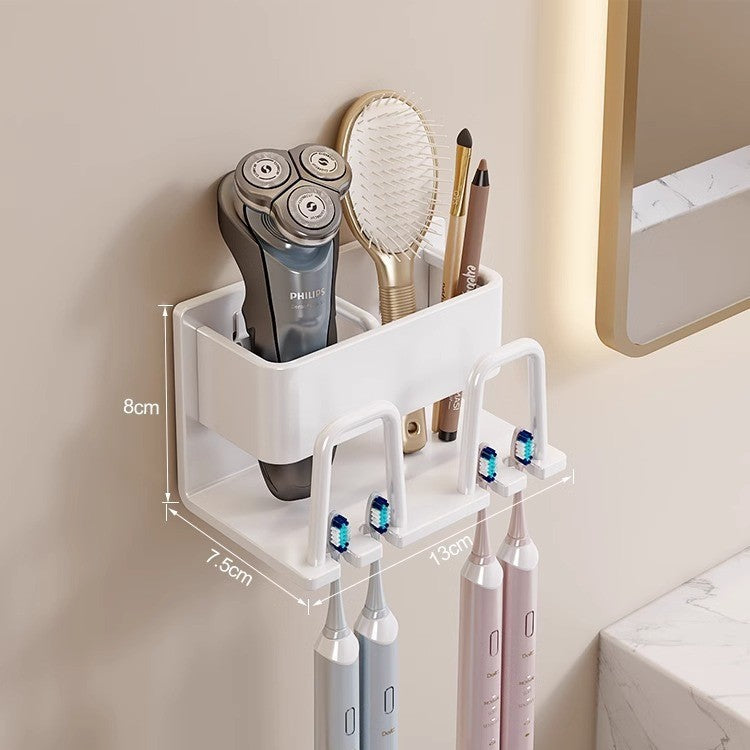 Toothbrush Storage Rack Non-Punch Brush Cup Mouthwash Cup Rack Wall-Mounted Bathroom Household Toothware Hanger