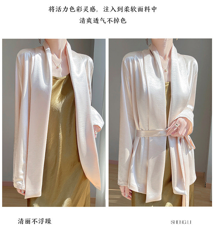 Gilt Satin Fashionable High-end Thin Jacket Spring Summer Autumn Commuter Buckle-free Suit Jacket Women's 2025 New