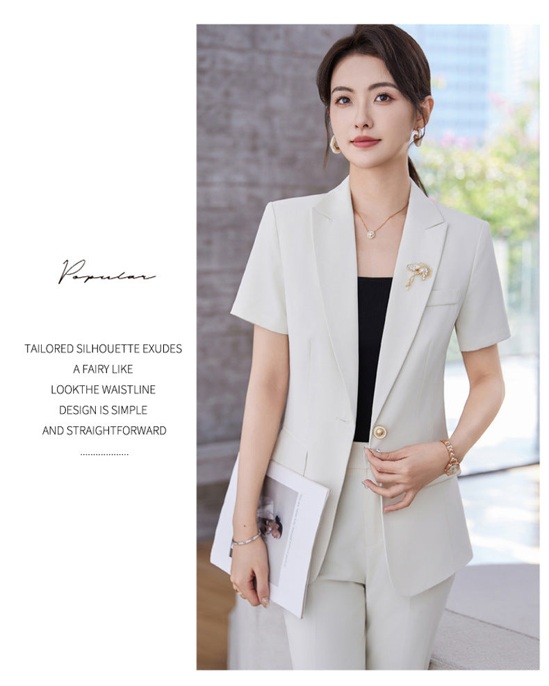 White Short-Sleeved Suit Jacket for Women Summer New Style Petite Professional Elegant Suit Suit Hotel Work Clothes Thin