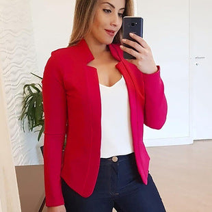 Amazon wish explosions solid color fashion lapel cardigan 2020 Europe and the United States long temperament suit jacket women