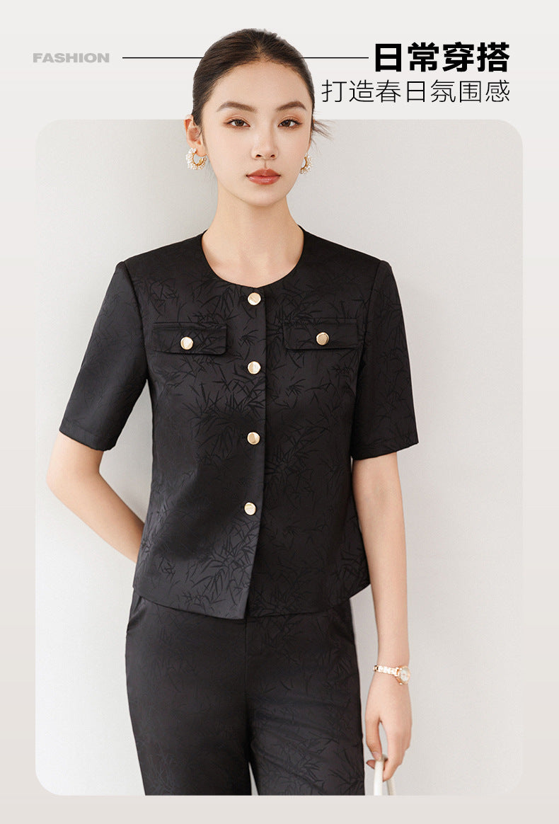 Summer Suit for Women, Thin, High-End, Professional, Fashionable, Short-Sleeved Suit, Wide-Leg Pants Two-Piece Set