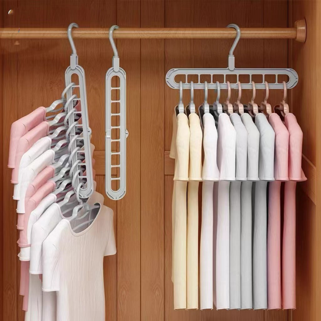 Multifunctional Magic Hanger, Foldable with Nine Holes, Space-Saving for Home Use, Suitable for Wardrobes, Closets, Dormitories, and Rotatable Storage Hanger