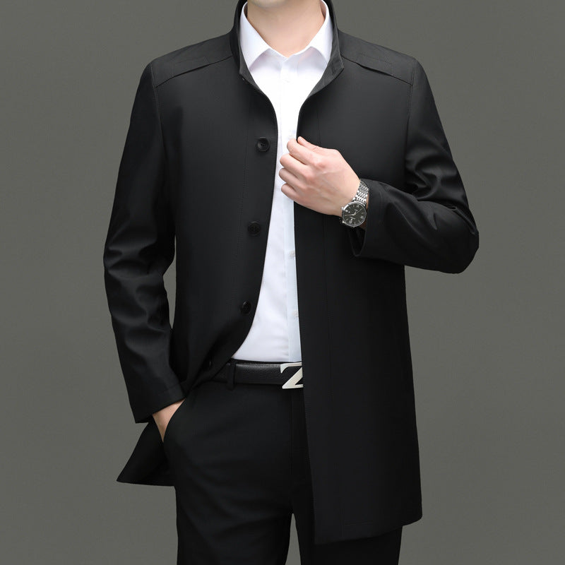 Is the brand of middle-aged and elderly men's windbreaker coat 2024 new winter stand collar long business dad cotton-padded jacket