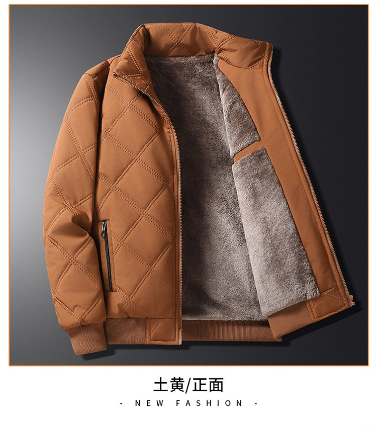 Middle-aged Men's Cotton-padded Clothes Winter fleece-lined Thickened Jacket Fashionable Casual Jacket Lightweight Slim-fit Cotton-padded Jacket for Dad