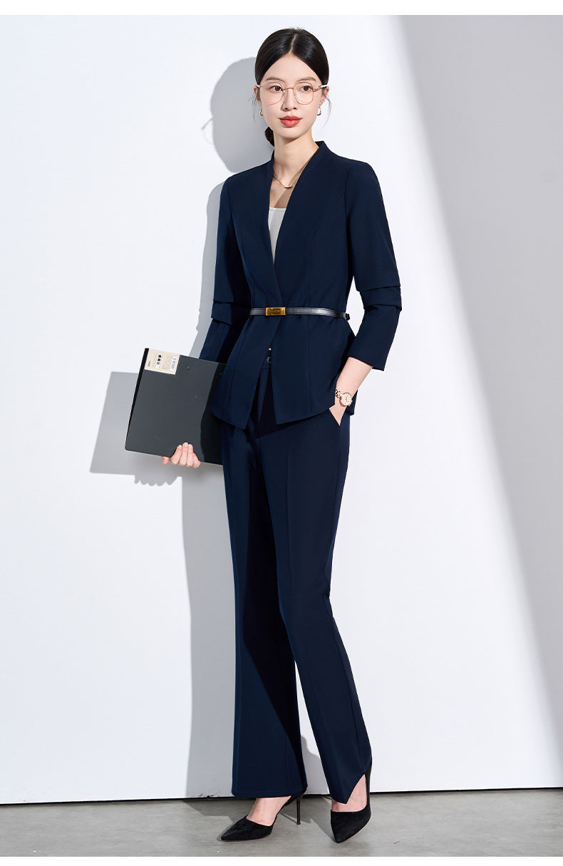 Cross-Border Collarless Blazer for Women, New Spring and Autumn Style, Elegant Waist-Cinching, High-End Professional Office Formal Suit Set