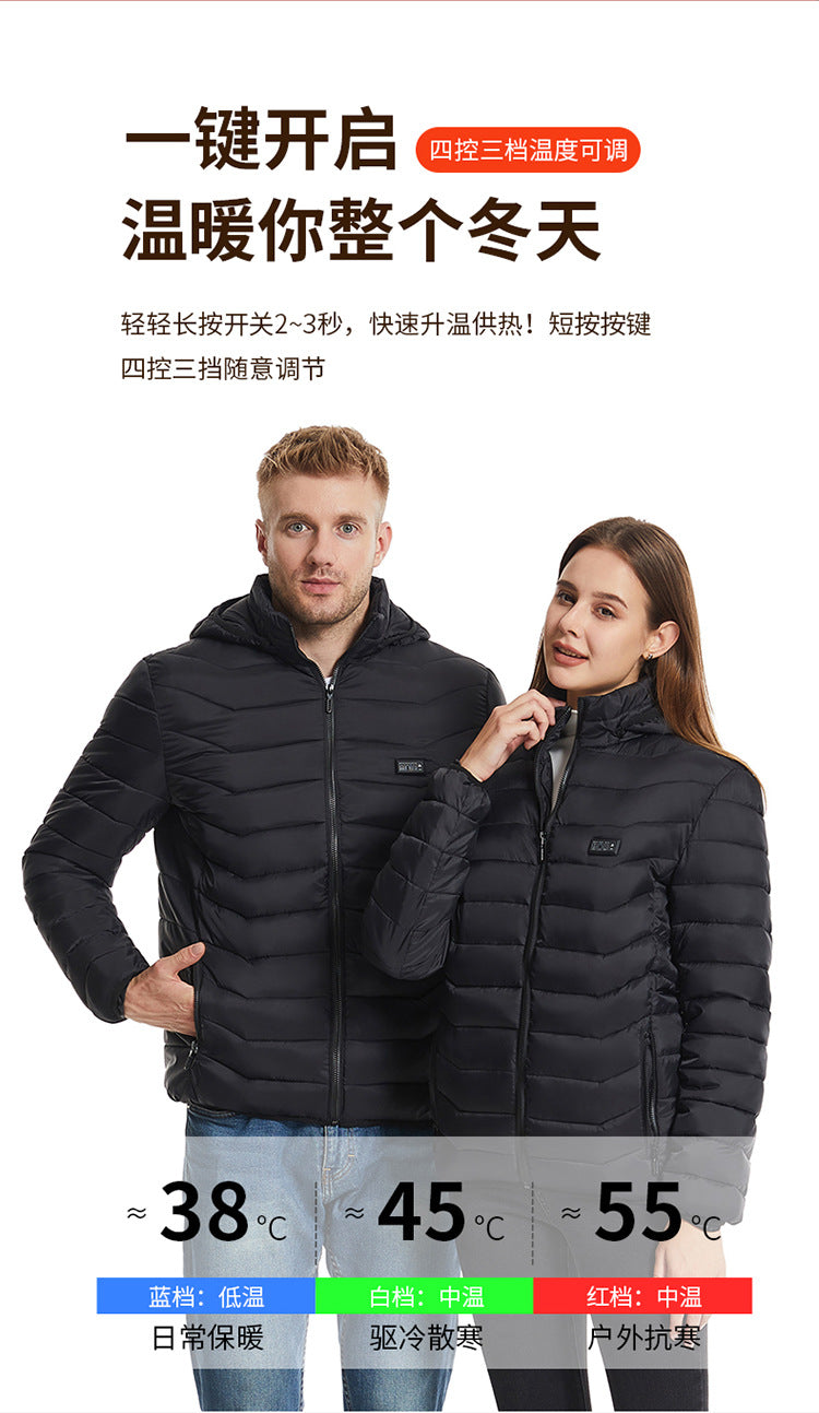 Cross-Border Exclusive Supply of Winter Four-Control Twenty-One Constant Temperature Smart Heating Jacket, Youth Casual Heating Clothing, Heated Clothing for Men and Women