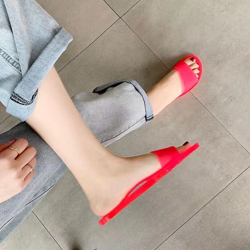 Summer New Large Size Export Crystal Women's Shoes Casual Flats Frosted Anti-Odor Flip Flops Cross-Border Export 36-42