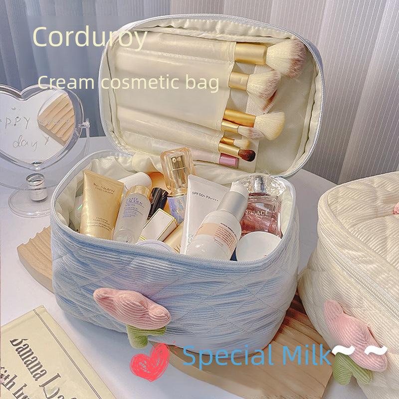 Ins Corduroy Cosmetic Bag Portable Large Capacity Cosmetics Bag Cute Cosmetics Cosmetics Bag Sub-Packaging Multi-Function