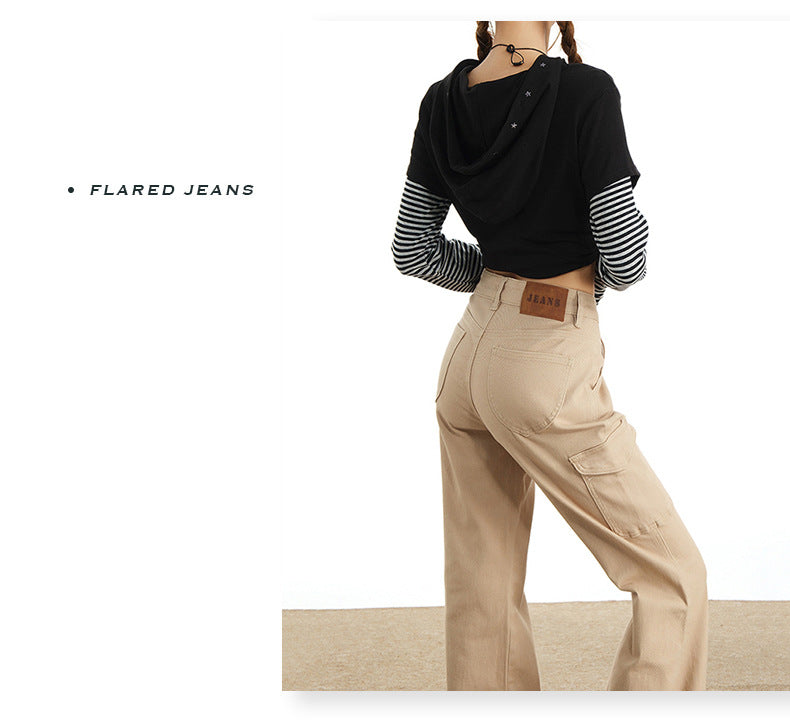 Eye-Catching Autumn and Winter Black Workwear Mid-Waist Elastic European and American Slightly Flared Wide-Leg Floor-Length Casual Jeans for Women