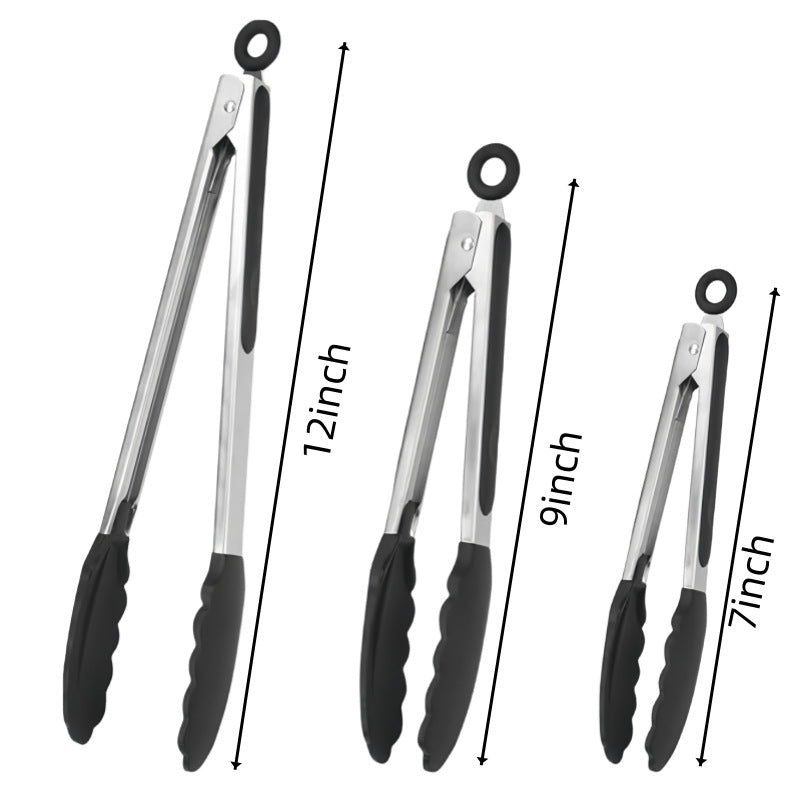 Silicone Clips for Kitchen Non-Stick Pans, Anti-Scalding and High Temperature Resistance, Household Barbecue and Steak Special Set, Stainless Steel Food Clips