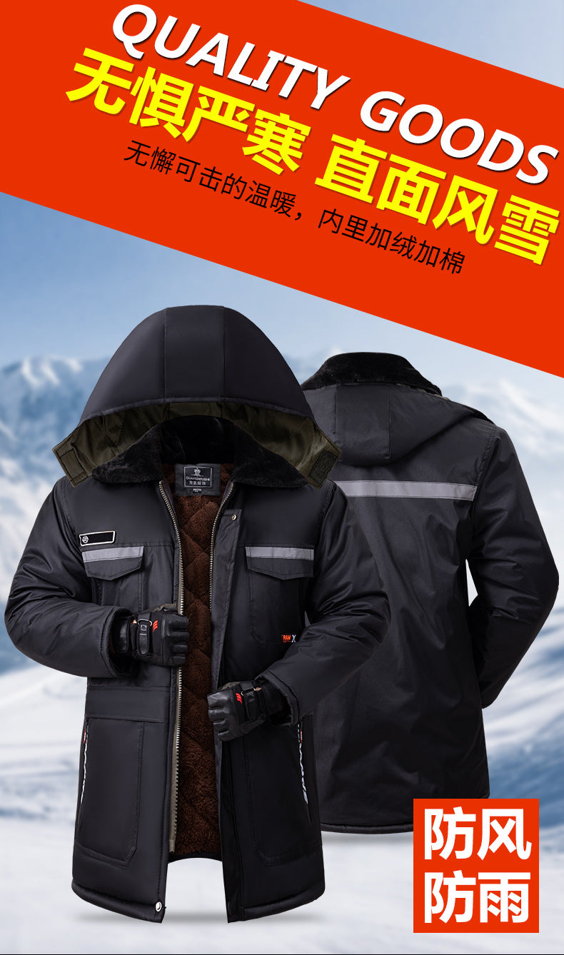 Winter Cold-Proof Cotton Coat, Labor Protection Cotton Jacket, Fleece-Lined and Thickeneded Construction Site Cold Storage Cotton Jacket, Thickeneded Warm Work Clothes, Cotton Jacket