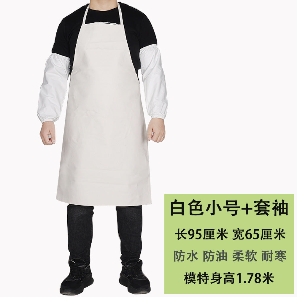 Leather Waterproof Apron Oil-proof Kitchen Neck PU Household Adult Barbecue Leather Bib for Men and Women Lengthened Thickened Bib