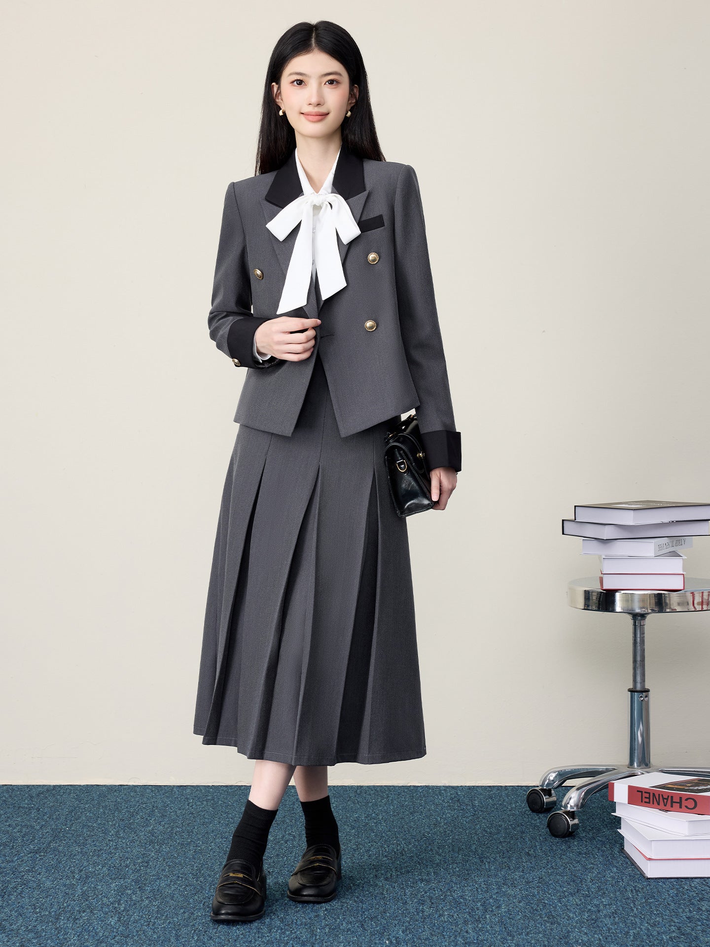 Gray Suit Jacket Female Preppy Style College Student Interview Professional Formal Wear Petite Girl Suit Suit Skirt Autumn