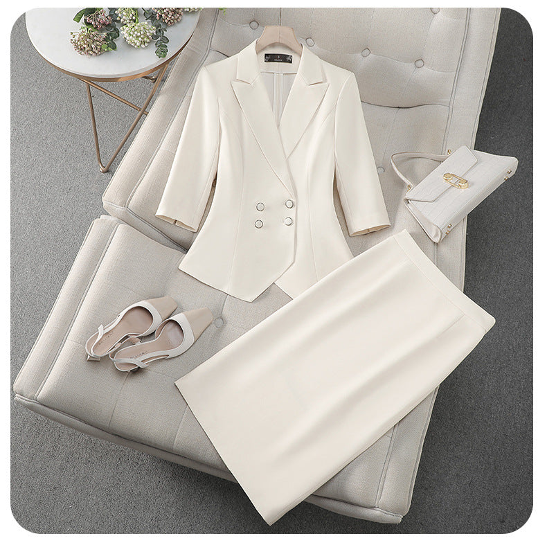 Cross-Border Professional Attire Pink Three-Quarter Sleeve Suit Skirt Women's Spring and Summer New Beauty Salon Work Clothes Over-The-Knee Skirt
