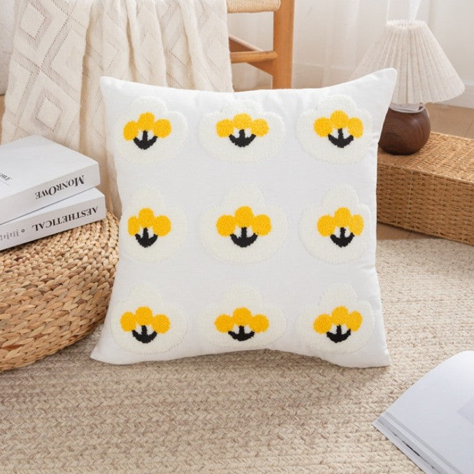 Nordic Towel Embroidered Embroidered Embroidered Pillow Living Room Cream Sofa Cushion Flower Model Room Bay Window Cushion Cover