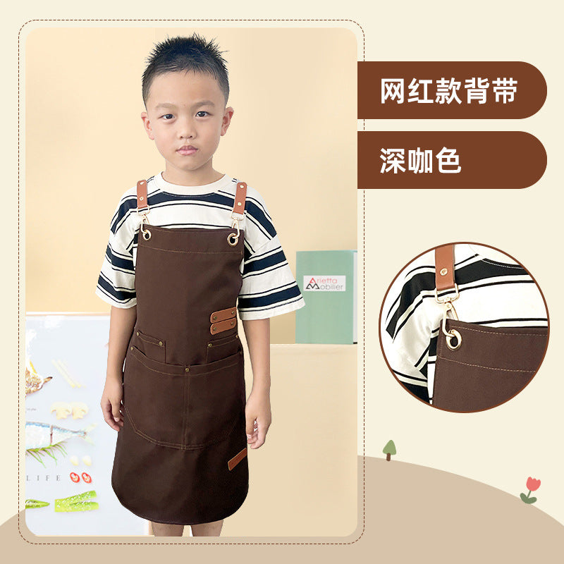 Mengniu Internet Celebrity Cross-Border Waterproof and Oil-Proof Canvas Suspenders Catering Kitchen Home Work Apron Custom Logo Printing