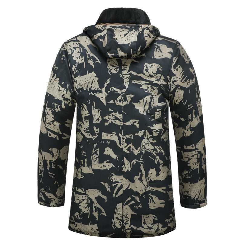 Winter Camouflage Cotton Coat for Men, Fleece-Lined and Thickened Labor Protection Cotton Jacket, Cold Storage Cold-Proof Clothing, Mid-Length Coat