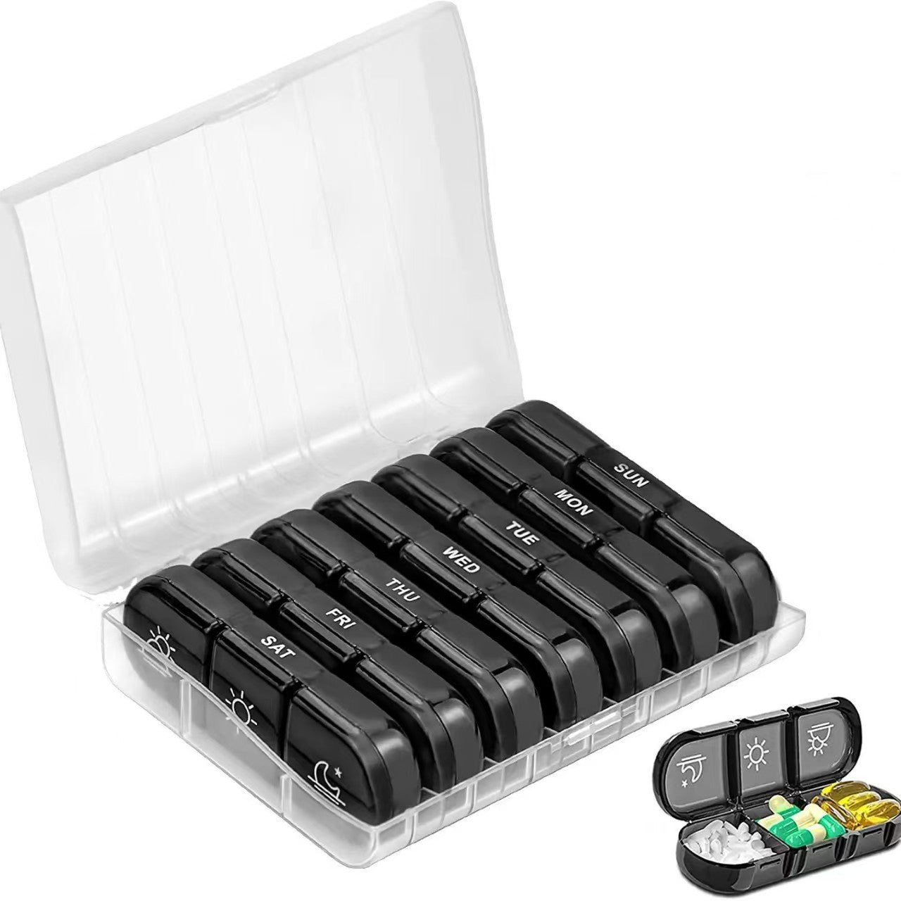 7-Day Portable Medicine Dispensing Box, Three Meals a Day, Morning, Noon and Evening, Dust-Proof Car Clean and Hygienic Storage Box