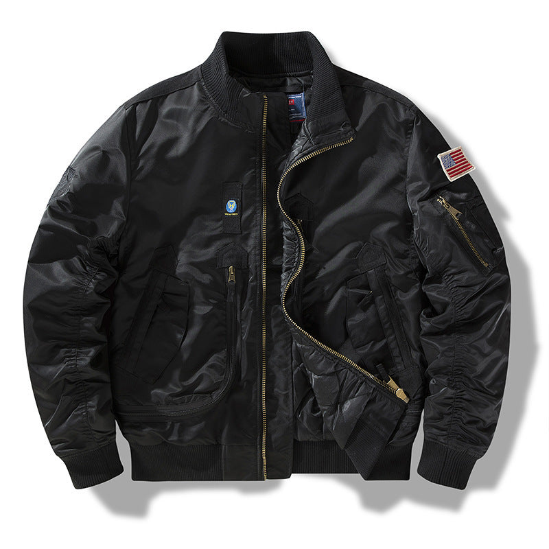 Baseball Collar fleece-lined Thickened Autumn and Winter Air Force Aviator Single Jacket Men's Baseball Suit Short Tactical Collar Jacket Men's