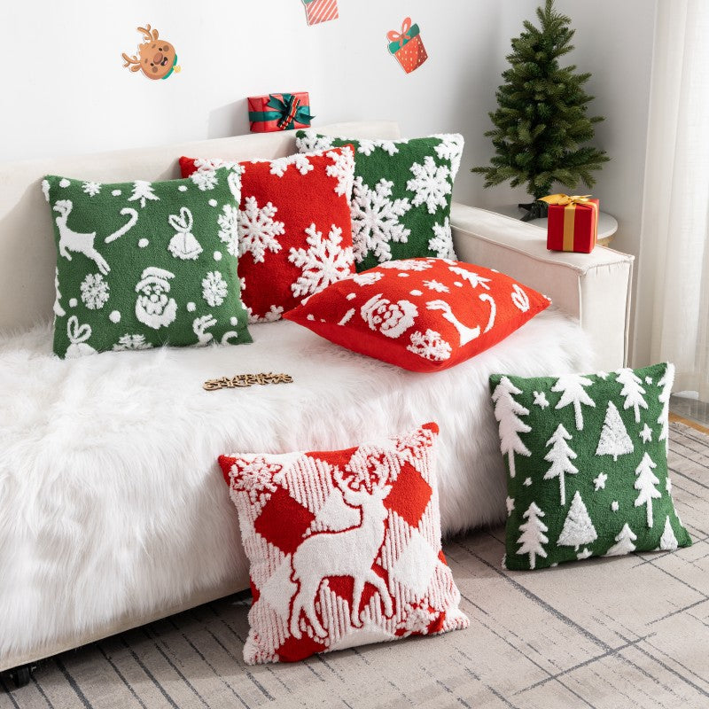 New Christmas Pillow Case Snowflake Velvet Jacquard Christmas Tree Elk Pillow Cushion Cross-border Holiday Decoration Cushion Cover