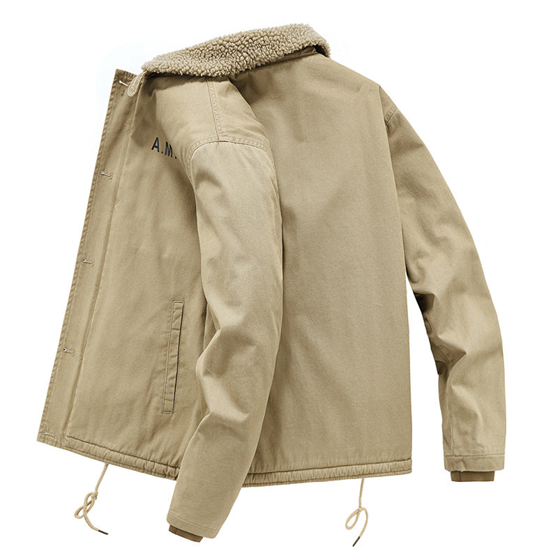 Winter fleece-lined Thickened Cotton-padded Clothes Men's Warm Crock Jacket Youth Wool Collar Retro Casual Cotton-padded Jacket Men's 2188