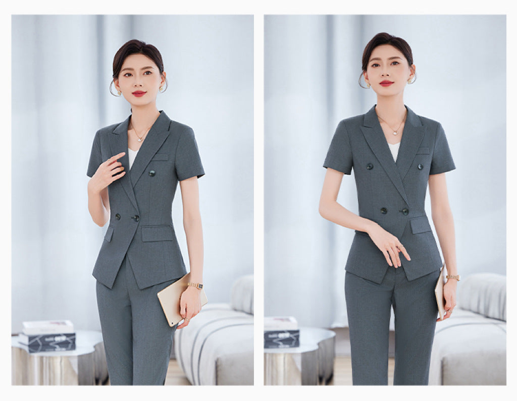 High-End Short-Sleeved Suit for Women 2025 Summer New Style Professional Wear Hotel Manager Bank Work Clothes